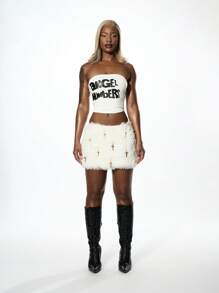 SUMWON WOMEN Áo ống Bandeau họa tiết Angel Numbers Lễ hội hòa nhạc Câu lạc bộ khiêu vũ Biểu diễn tiệc tùng không dây Crop Tuyên bố thời trang Đường phố - trắng - Xem 7