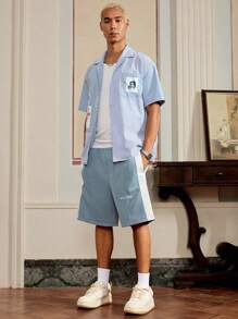 SWAVVY 男士针织休闲日常年轻宽松松紧腰直筒短裤，学校 - 綠色 - 查看 2