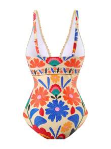 Swim Oasis 1pc Plus Size Women Vintage Floral Print One-Piece Swimsuit, Casual Daily Style For Summer