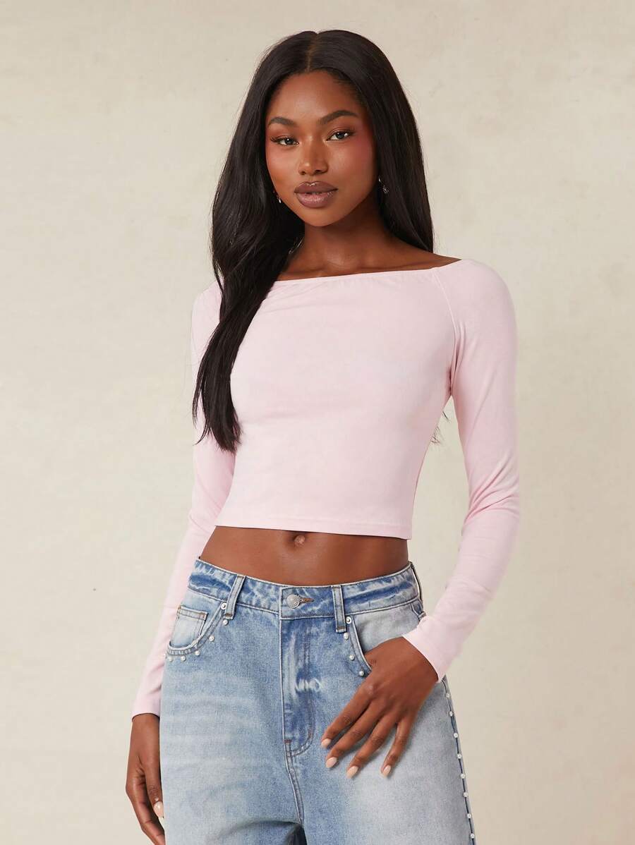 NYA SZN Blusa de punto básica, sexy, para salir, brunch, ropa urbana, iglesia, uso diario, casual, elegante, en tonos pastel para mujeres - Rosa - Ver 1