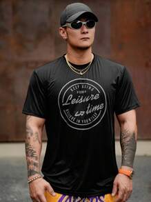DAZY T-shirt homme style de rue à imprimé lettres noires, t-shirt graphique d'été - Noir - Voir 6