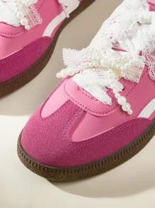 CUCCOO EASI Silver Sneakers For Women, Spring/Summer 2024 New Platform Casual Lace-Up Athletic Shoes - Hot Pink - View 10