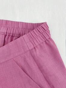 Plusstorlek Sommar Casual Enfärgad Väst Och Byxor 2-delat Set - Rosa - Visa 4