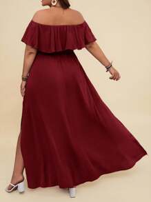 Travachic Plus Size Holiday Ruffle Ruffle Trim Dress,Beach Dress Sundress,Holiday Outfits Boho - Burgundy - View 2