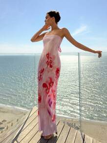 Aloruh 花卉印花褶裥吊带连衣裙 - 粉色 - 查看 4