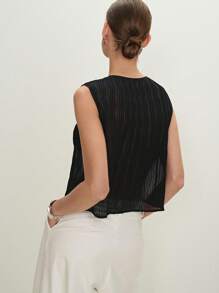 BizChic 2025 Summer New Music Festival Party Gathering Summer Top, Holiday Suitable For Wedding Guests, Brunch, Urban Fashion Commuter Daily Versatile Spring/Summer New Elegant Chic Daily Commute Work Date Vacation Breezy Graduation Season Black Pleated Tie-Bow Top - Black - View 9