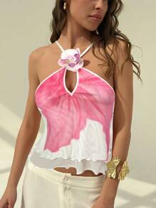 Aloruh 女士印花3D花朵装饰时尚吊带上衣，适合度假穿着