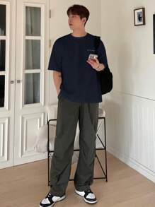 DAZY Men's Summer Letter & Line Drawing Whale Print Short Sleeve T-Shirt - Navy Blue - View 4