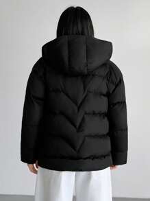 EURMUSE Casual Style, Keep Warm Feature Waterproof Long Line Patch Pocket Detailed Padded Coat - Black - View 2