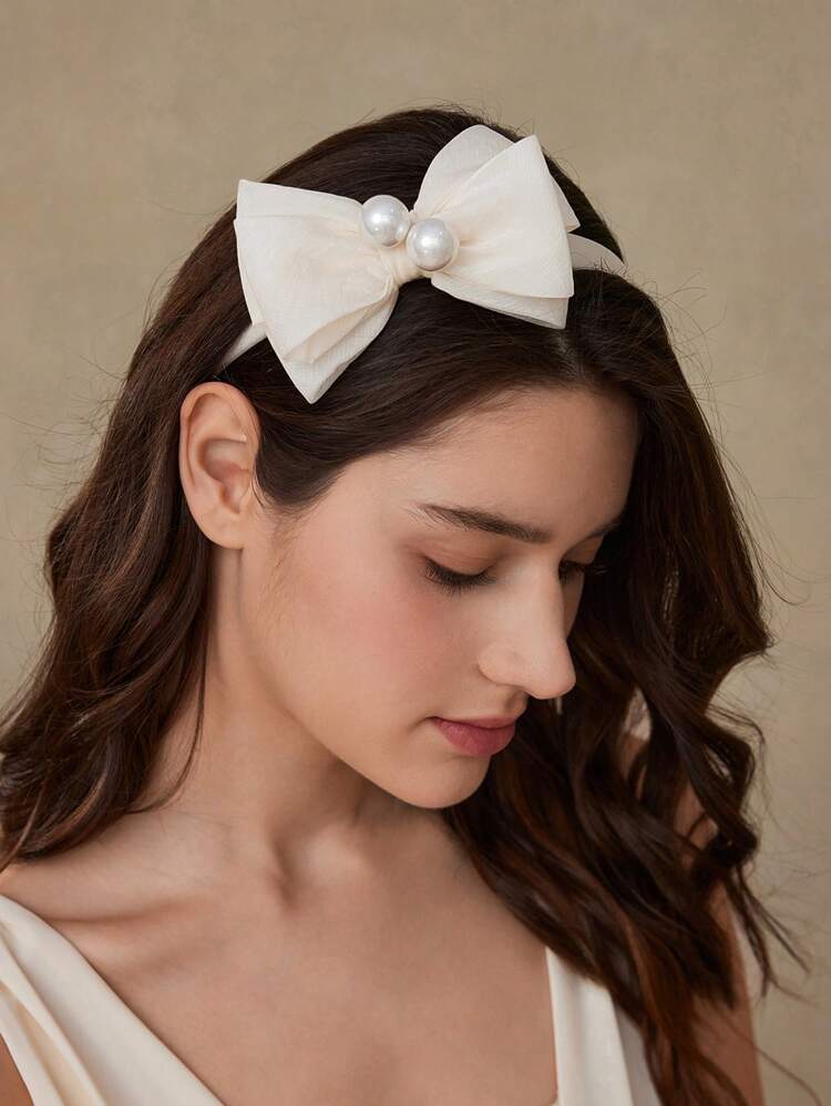 FAUX PEARL BOW HEADBAND