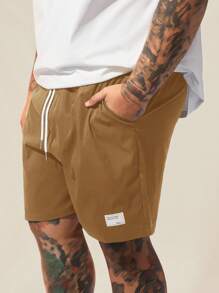 EASEVO 大码梭织宽松直筒休闲短裤 - 駝色 - 查看 5