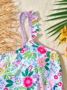 Tween Girls Tropical Floral Fashionable Resort Cute Frill Bikini Sets - Multicolor - View 5