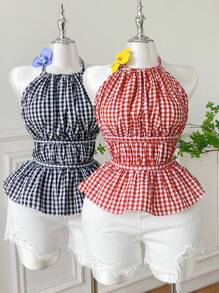 Comfortcana 2 piezas Camiseta de tirantes de talla grande a cuadros rojo, blanco y negro de primavera - Multicolor - Ver 6