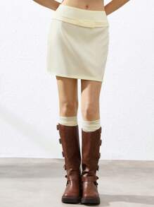GENKIRA New Minimalist Commuter Bow Decor Bodycon Mini Skirt For Women - Beige - View 4