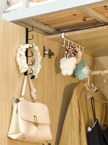 1 件/无需钻孔壁挂式搁架，带 6 个挂钩，铁艺珠宝配件收纳挂架，适用于存放钥匙扣、项链、娃娃、小雕像和其他各种小物件，储物挂钩，适用于家庭、卧室、橱柜、校园、宿舍使用，阳光旅行凉爽