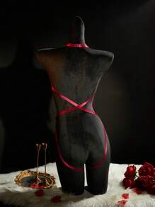 SHEIN Bộ đồ lót liền thân in hoa gợi cảm hở hang quyến rũ dành cho nữ khi đi chơi - Màu Hồng Tươi - Xem 2