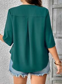 EMERY ROSE Blusa holgada de unicolor y cuello con muescas para uso diario en tallas grandes para mujeres