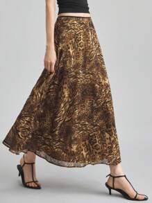 Ontre 2025 女士夏季时尚豹纹长裙，休闲海滩度假裙，适合独立日、圣约翰节、办公室、海滩度假、茶会、派对 - 彩色 - 查看 1