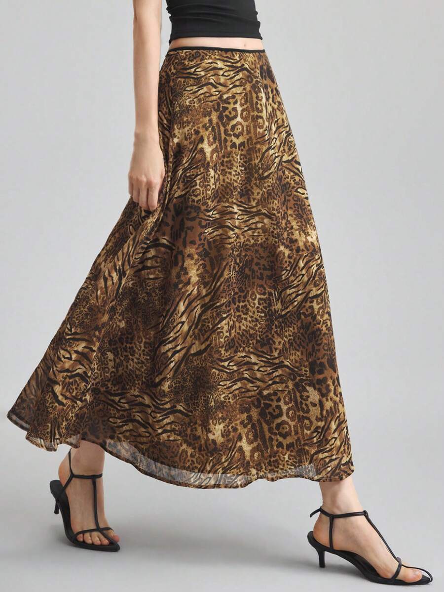 Ontre 2025 女士夏季时尚豹纹长裙，休闲海滩度假裙，适合独立日、圣约翰节、办公室、海滩度假、茶会、派对 - 彩色 - 查看 1