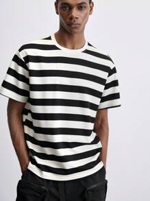 Maija 黑白条纹短袖圆领T恤，2025夏季新款，海滩必备，节日，独立日，城市通勤，商务休闲，日常休闲，百搭，时尚，办公室，婚礼嘉宾，派对，毕业季