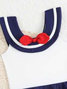 Baby Girl Contrast Color Bow Decor Cute One-Piece Swimsuit - Multicolor - View 4