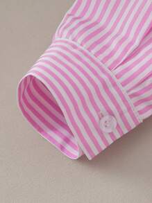 2pcs/Set Teen Girls' Polo Collar Patchwork Bowknot Blouse And Patchwork Shorts Set - Multicolor - View 5