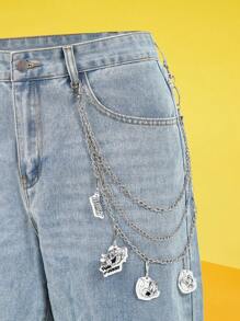 TOM & JERRY X SHEIN Skizzenhaftes Graffiti Cartoon Katzen Muster kreative Hosen Kette