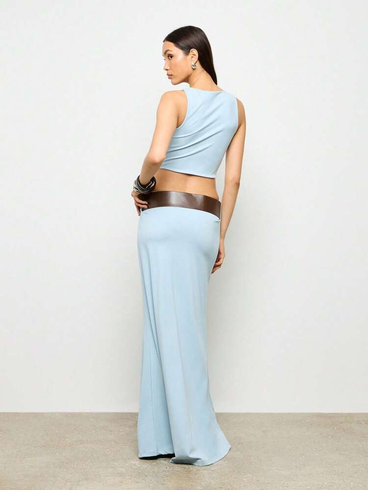 Sleek Contemporary Two Piece Co-Ord Crop Vest Maxi Skirt Set