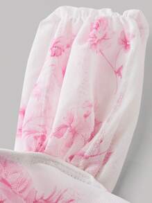 SHEIN Girlism Tween Girl Elegant Square Neck Floral Print Wide Strap Tank Top - Hot Pink - View 4