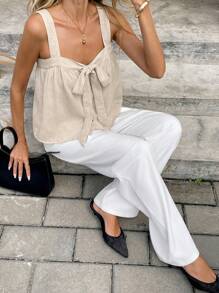 Serisse Women Summer Solid Color Knotted Camisole Casual