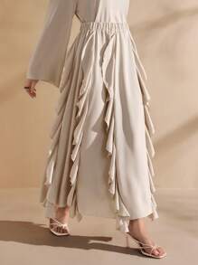 Graceveil Women's Elegant Long Ruffle Hem Modest Skirt, Spring/Summer - Beige - View 5