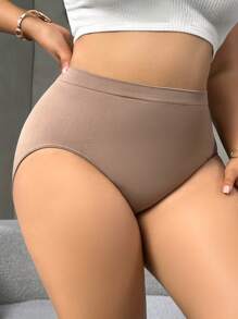 SHEIN Bộ 3 quần lót cạp cao trơn cỡ lớn cho nữ - Nhiều màu - Xem 4