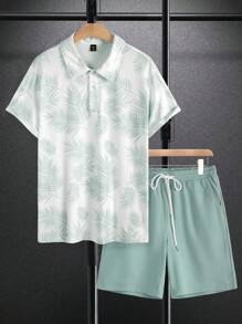 Manfinity RSRT Set de 2 piezas de camisa polo y pantalón corto, de moda, unicolor, adecuado para el verano
