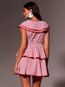 Athîral Vestido mini de verano para mujer con estampado de rayas y volantes - Rojo y blanco - Ver 2