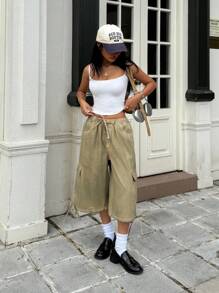 SHEIN EZwear Women's Casual Washed Wide Leg Denim Shorts