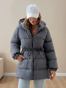 EURMUSE Premium Quality, Side Popper Detailed Puffer Wintercoat Winter Everyday Going Out Dark Grey Casual - Grey - View 7