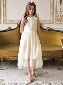 DAZY Tween Girls' Beaded Mesh Dress - Apricot - View 3