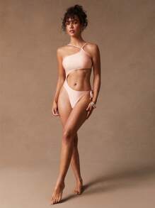 SHEIN Unity Einteiler Badeanzug mit Ausschnittdetail, Sommer Strand Tropical Urlaub Lässig Alltag Ausgehoutfit, Tropical Splash Pastell Rosa Outfit für Frauen - Pink - Übersicht 3