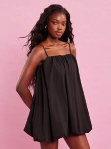 NYA SZN 娃娃裙泡泡裙特殊场合婚礼宾客新娘派对早午餐约会复古休闲日常基本款夏秋季女装 - 黑色 - 查看 5