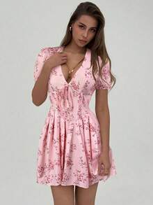 Aloruh Váy du lịch mini màu vàng kem dành cho nữ - Hồng - Xem 3