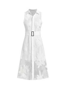 Ellevyn Damen Spitze Patchwork gestreiftes Hemdkleid mit lila Gürtel, elegantes Pendlerkleid für Frühling/Sommer