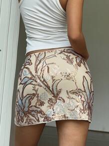SHEIN EZwear Women's Summer Elegant Sequin Embroidery A-Line Mini Skirt,Tea Party