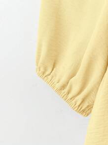 SHEIN JORESS Bộ trang phục 2 món cho nữ cỡ lớn: Áo cánh buộc phía trước màu trơn & Quần ống rộng họa tiết hoa, Bộ thường ngày - Xanh đậm - Xem 3