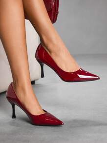 CUCCOO SZL Women's Pointed Toe Solid Color French Vintage Stiletto Pumps, Dark Brown - Burgundy - View 1