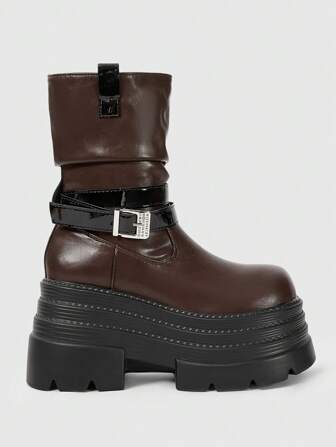 Grunge Punk Stivali da motociclista con plateau e zeppa da donna, stile punk rock gotico, cintura, stivaletti e stivali corti cool e da strada