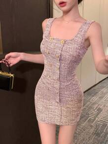 DAZY Vestido de verano sin mangas a cuadros para boda, fiesta, graduación, vestido de cóctel elegante para mujeres - Rosa - Ver 3