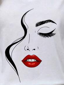 INAWLY 女士面部印花短袖 T 恤