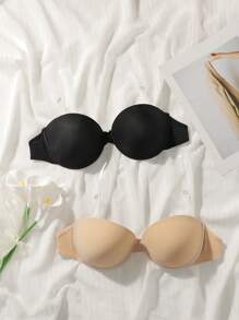 SHEIN 2pcs Women Plain Simple Underwear Strapless Bra With Steel Rings - Multicolor - View 2
