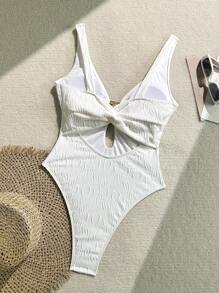 Swim SXY Maiô feminino com estampa floral e tecido especial, ideal para férias, festas e praia - Branco - Ver 4