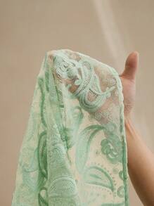 Anewsta Mùa xuân, mùa hè, thanh lịch, kỳ nghỉ, đêm hẹn hò, bãi biển váy dài vải lưới thêu eo bán trong suốt cổ chữ V cho nữ - màu xanh lá - Xem 8